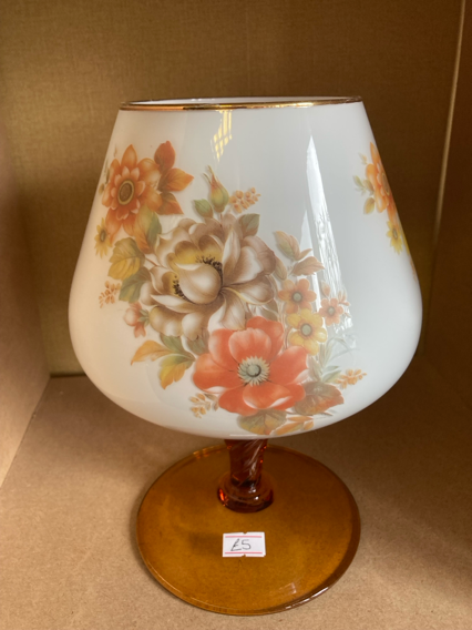 Vintage Large Amber Floral Glass Balloon Goblet