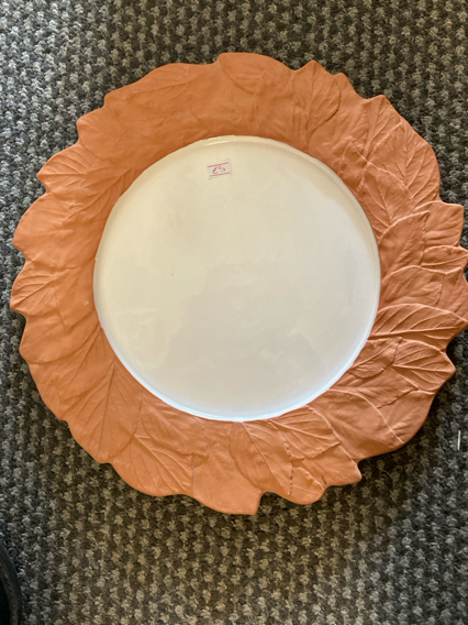 Large Terracotta Leaf Plate with Glazed Centre