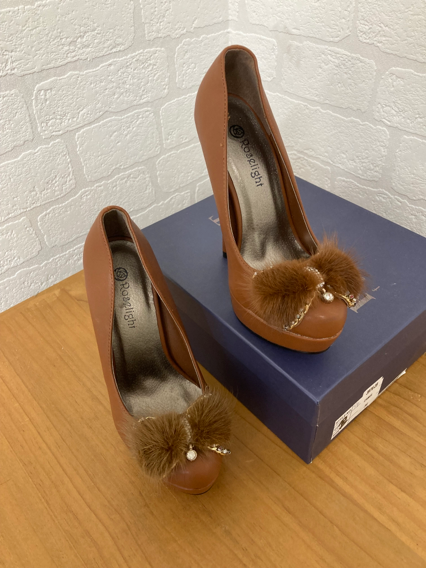 Roselight Brown Heel with Fluffy Bow size 36