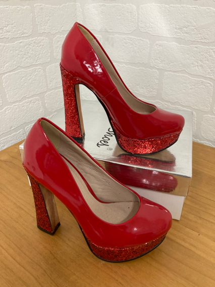 Brand New In Box Red Patent Shoes with Glitter High Heel From Sweet Shoes size 3 (36) (Copy)