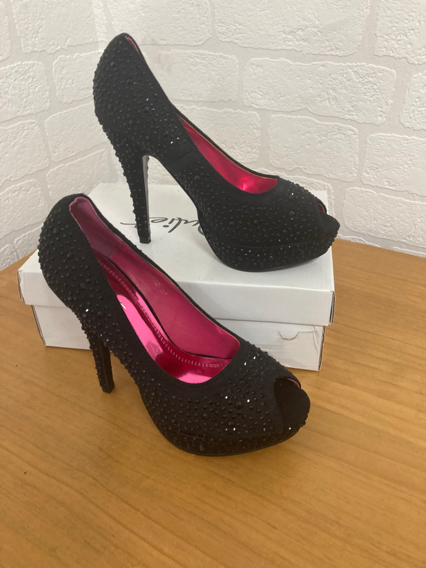 Brand New in Box Black Suedette Sparkle High Heels from Juliet size 4 (37) (Copy)