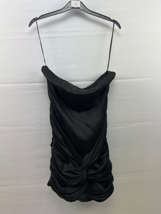 Asos Black Satin Style Strapless  Ruched Bottom Mini Dress size 10