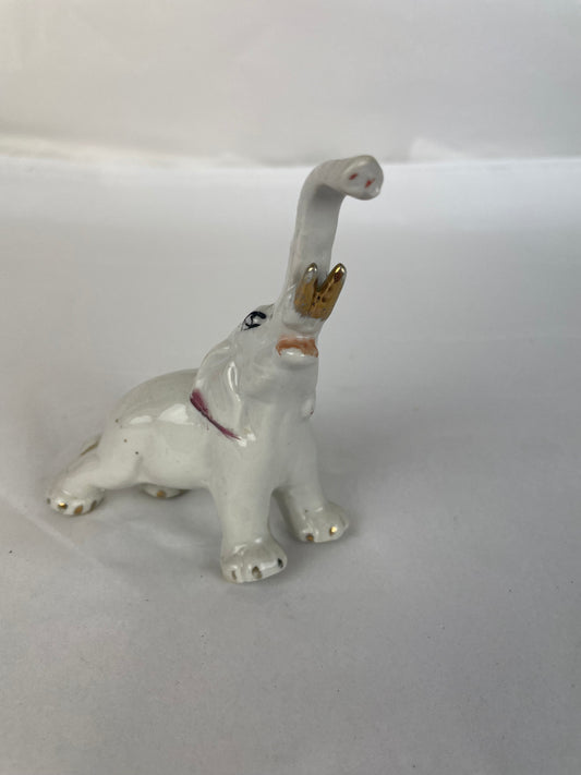 Small Ceramic White Stretching  Elephant