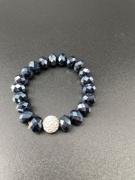 Blue Cut Beads with a Silver Diamante Ball Bracelet