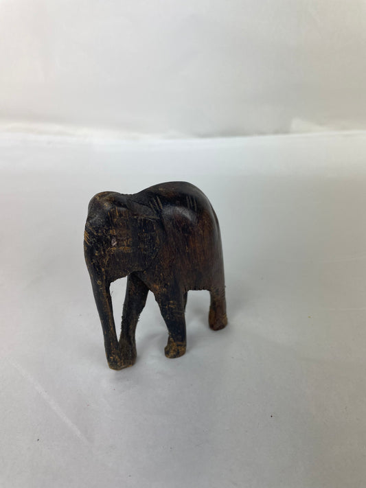 Rough dark Wood Carved Elephant Figurine